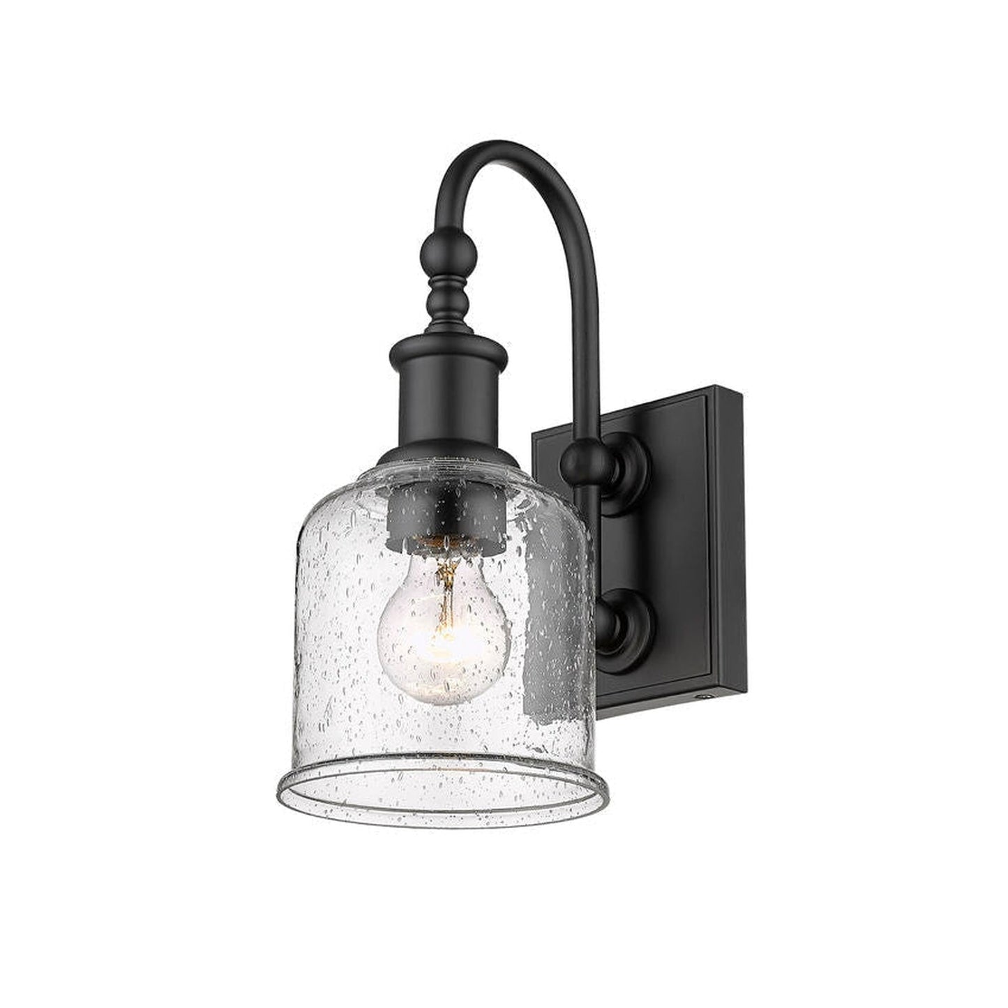 Z-Lite Bryant 6" 1-Ligh Matte Black Wall Sconce With Clear Seedy Glass Shade