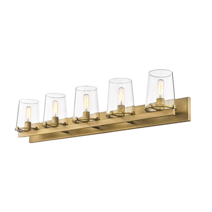 Z-Lite Callista 47" 5-Light Rubbed Brass Vanity Light With Clear Glass Shade