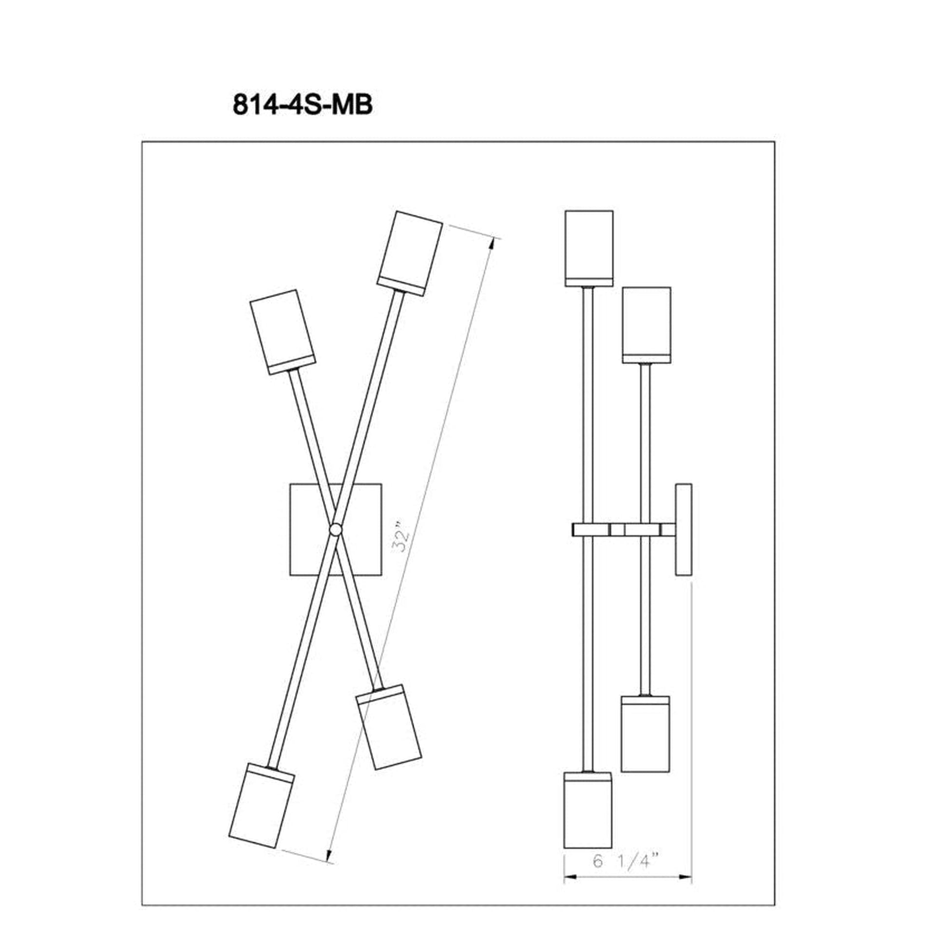 Z-Lite Calumet 6" 4-Light Matte Black and Polished Nickel Wall Sconce