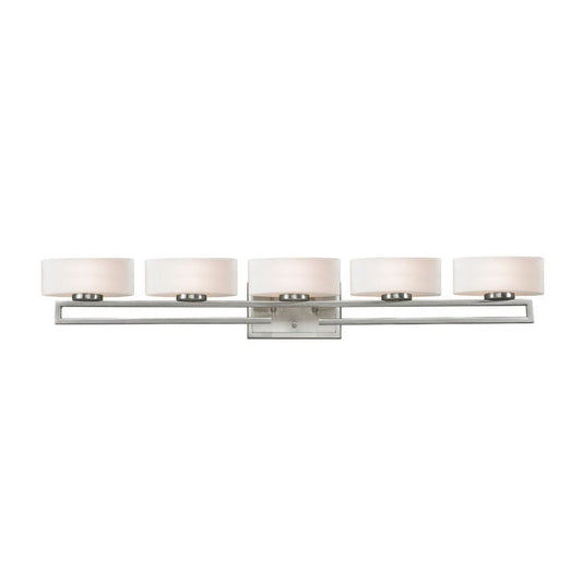 Z-Lite Cetynia 41" 5-Light LED Matte Opal Shade Vanity Light With Brushed Nickel Frame Finish