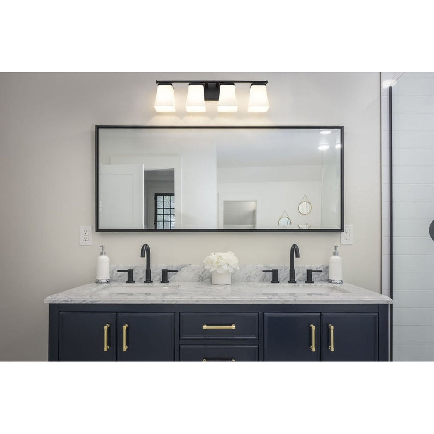 Z-Lite Darcy 28" 4-Light Matte Black Vanity Light With Etched Opal Glass Shade