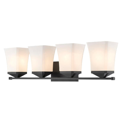 Z-Lite Darcy 28" 4-Light Matte Black Vanity Light With Etched Opal Glass Shade