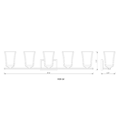 Z-Lite Darcy 38" 5-Light Brushed Nickel Vanity Light With Etched Opal Glass Shade