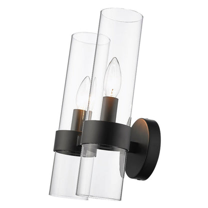 Z-Lite Datus 7" 2-Light Matte Black Wall Sconce With Clear Glass Shade