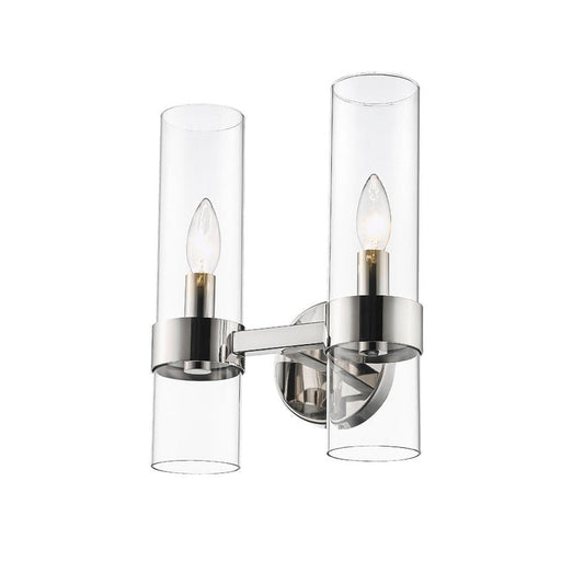 Z-Lite Datus 7" 2-Light Polished Nickel Wall Sconce With Clear Glass Shade