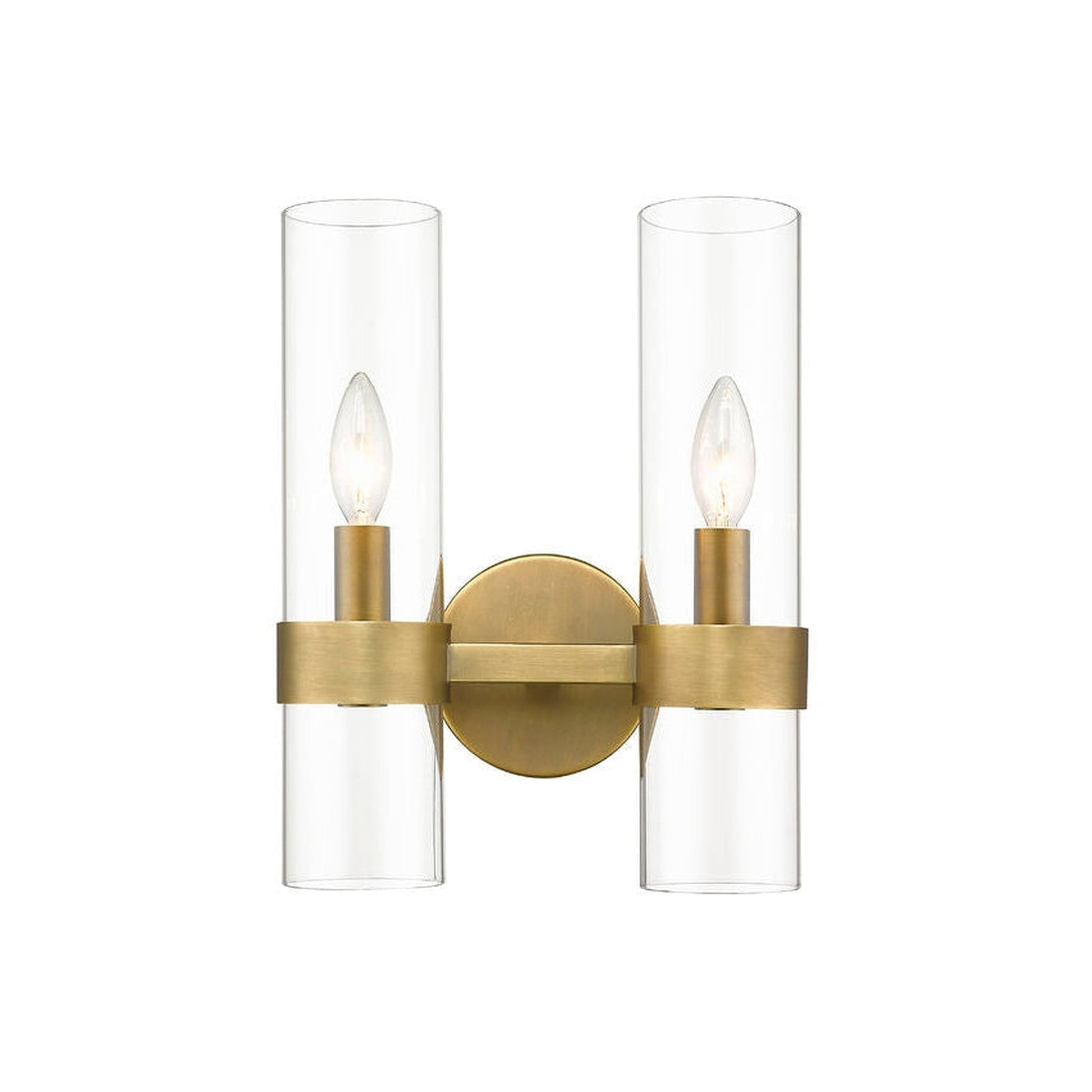 Z-Lite Datus 7" 2-Light Rubbed Brass Wall Sconce With Clear Glass Shade