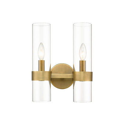 Z-Lite Datus 7" 2-Light Rubbed Brass Wall Sconce With Clear Glass Shade