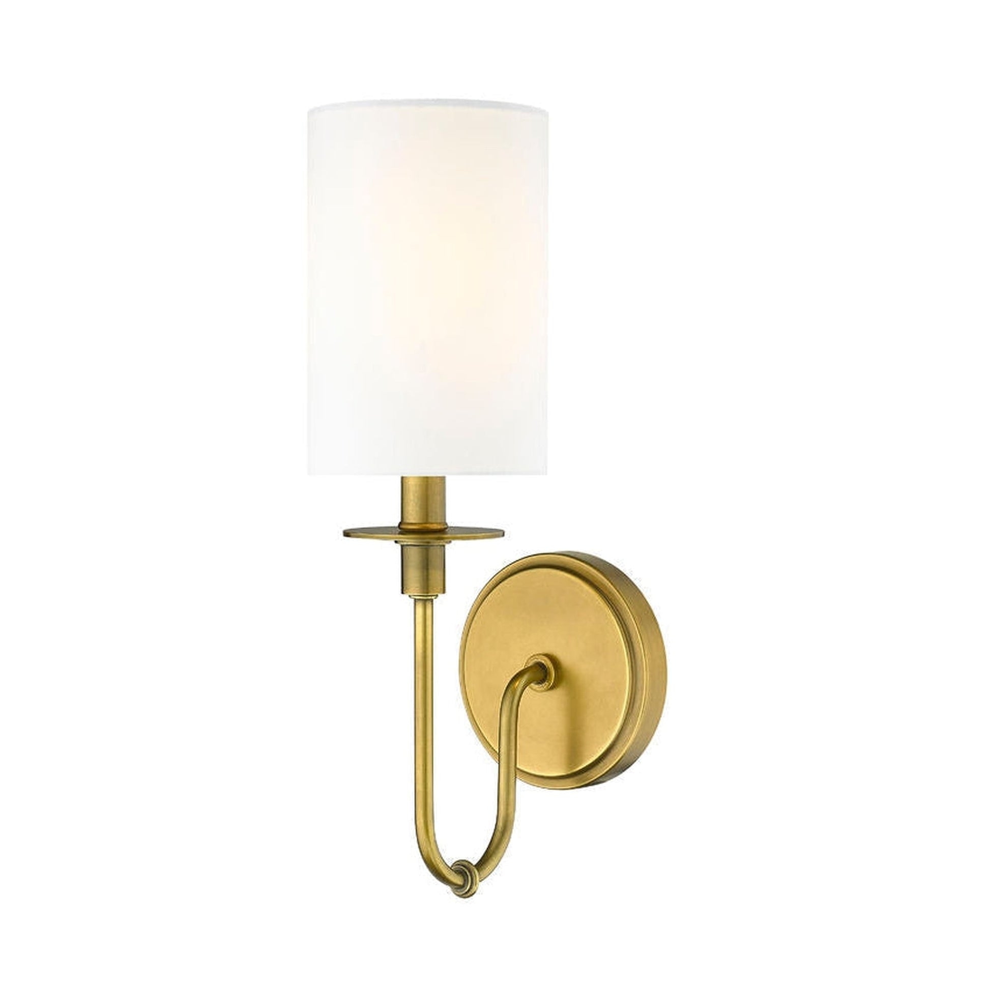 Z-Lite Ella 5" 1-Light White Rubbed Brass Wall Sconce With White Fabric Shade