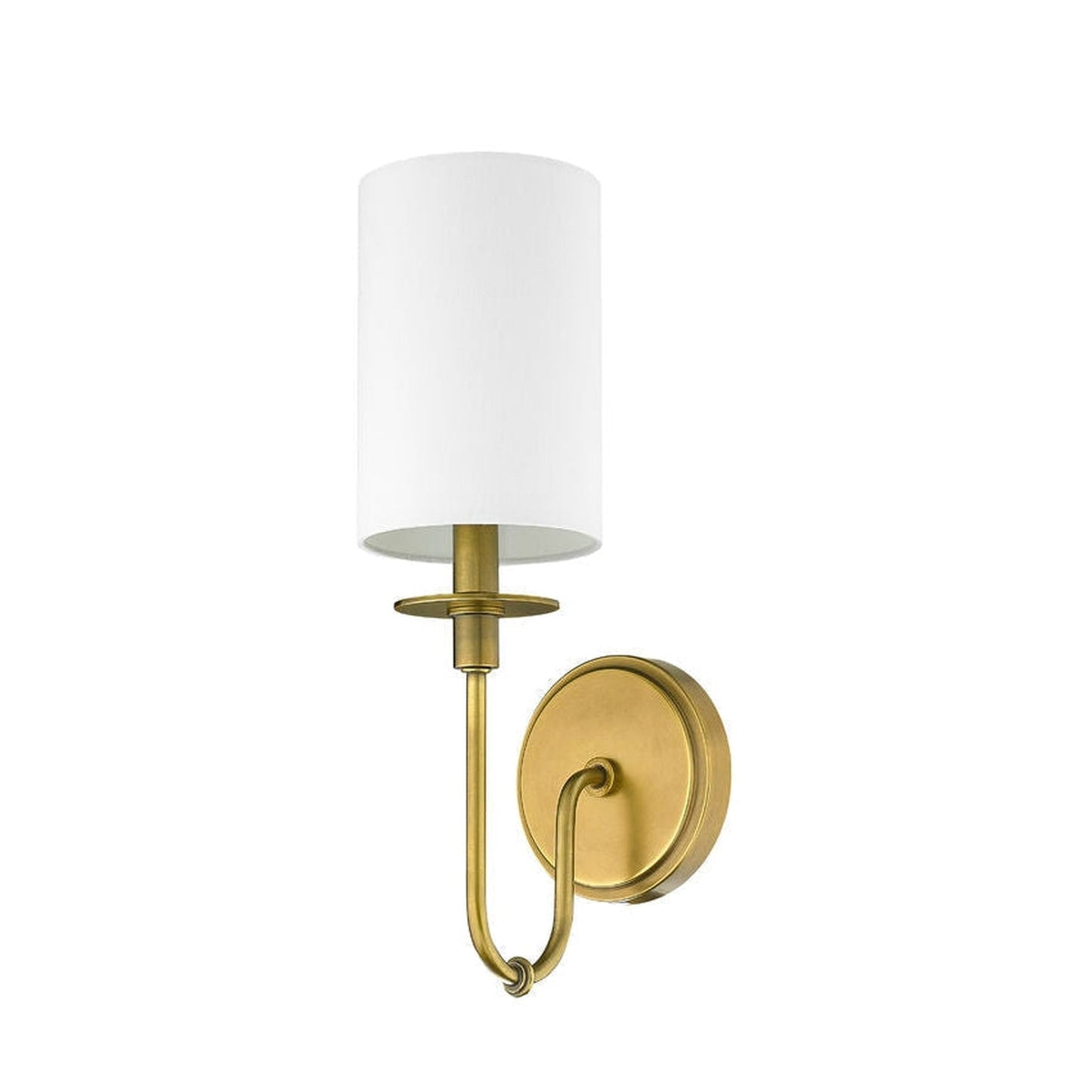 Z-Lite Ella 5" 1-Light White Rubbed Brass Wall Sconce With White Fabric Shade