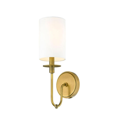 Z-Lite Ella 5" 1-Light White Rubbed Brass Wall Sconce With White Fabric Shade