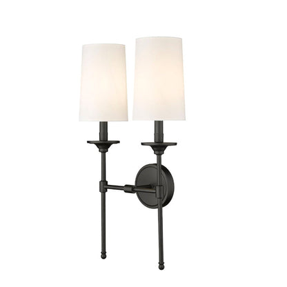 Z-Lite Emily 14" 2-Light Matte Black Wall Sconce With Off-White Cloth Shade