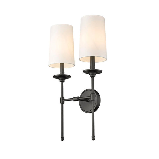 Z-Lite Emily 14" 2-Light Matte Black Wall Sconce With Off-White Cloth Shade