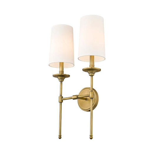 Z-Lite Emily 14" 2-Light Rubbed Brass Wall Sconce With Off-White Cloth Shade