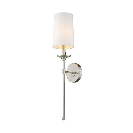 Z-Lite Emily 6" 1-Light Brushed Nickel Wall Sconce With White Fabric Shade