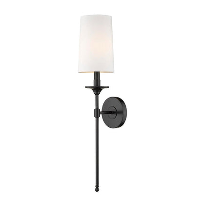 Z-Lite Emily 6" 1-Light Matte Black Wall Sconce With White Fabric Shade