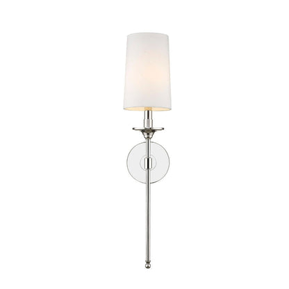 Z-Lite Emily 6" 1-Light Polished Nickel Wall Sconce With White Fabric Shade