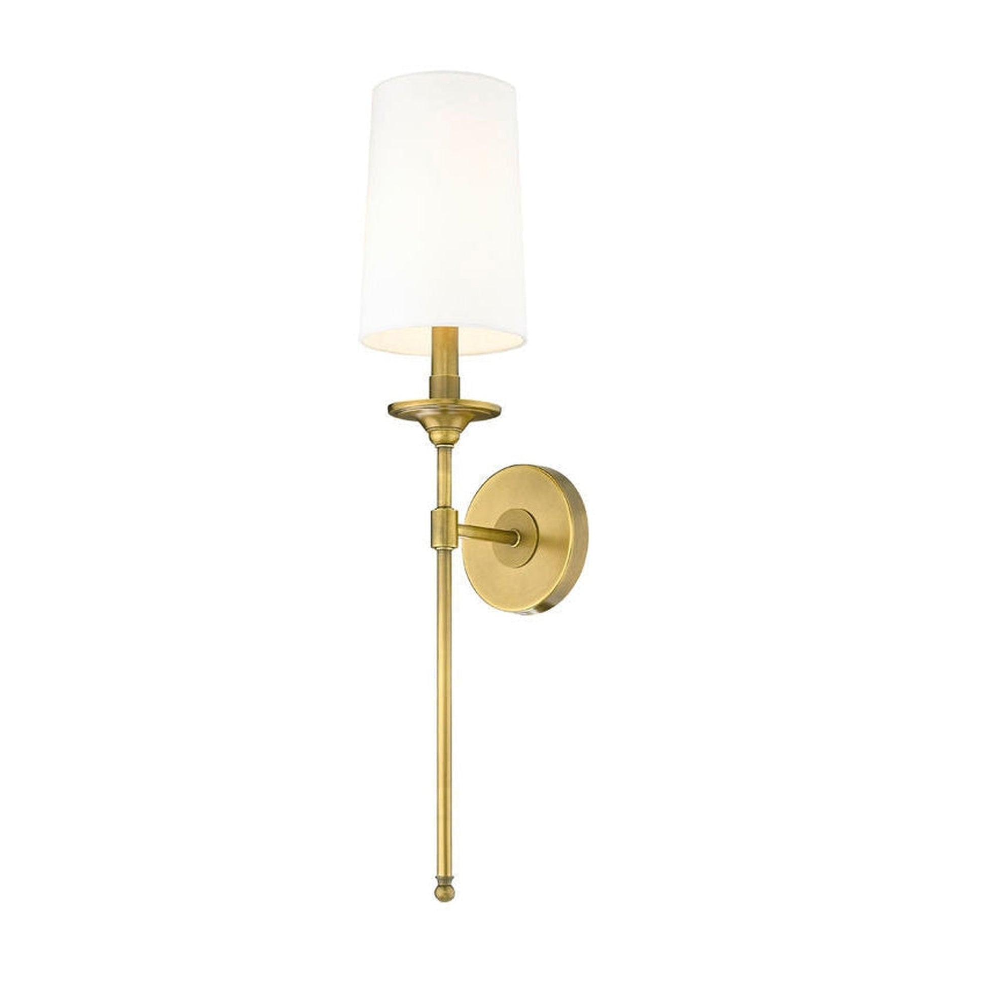Z-Lite Emily 6" 1-Light Rubbed Brass Wall Sconce With White Fabric Shade
