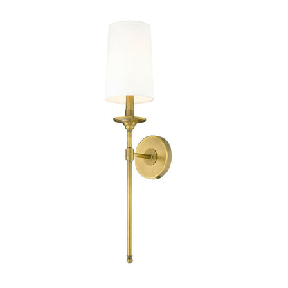 Z-Lite Emily 6" 1-Light Rubbed Brass Wall Sconce With White Fabric Shade