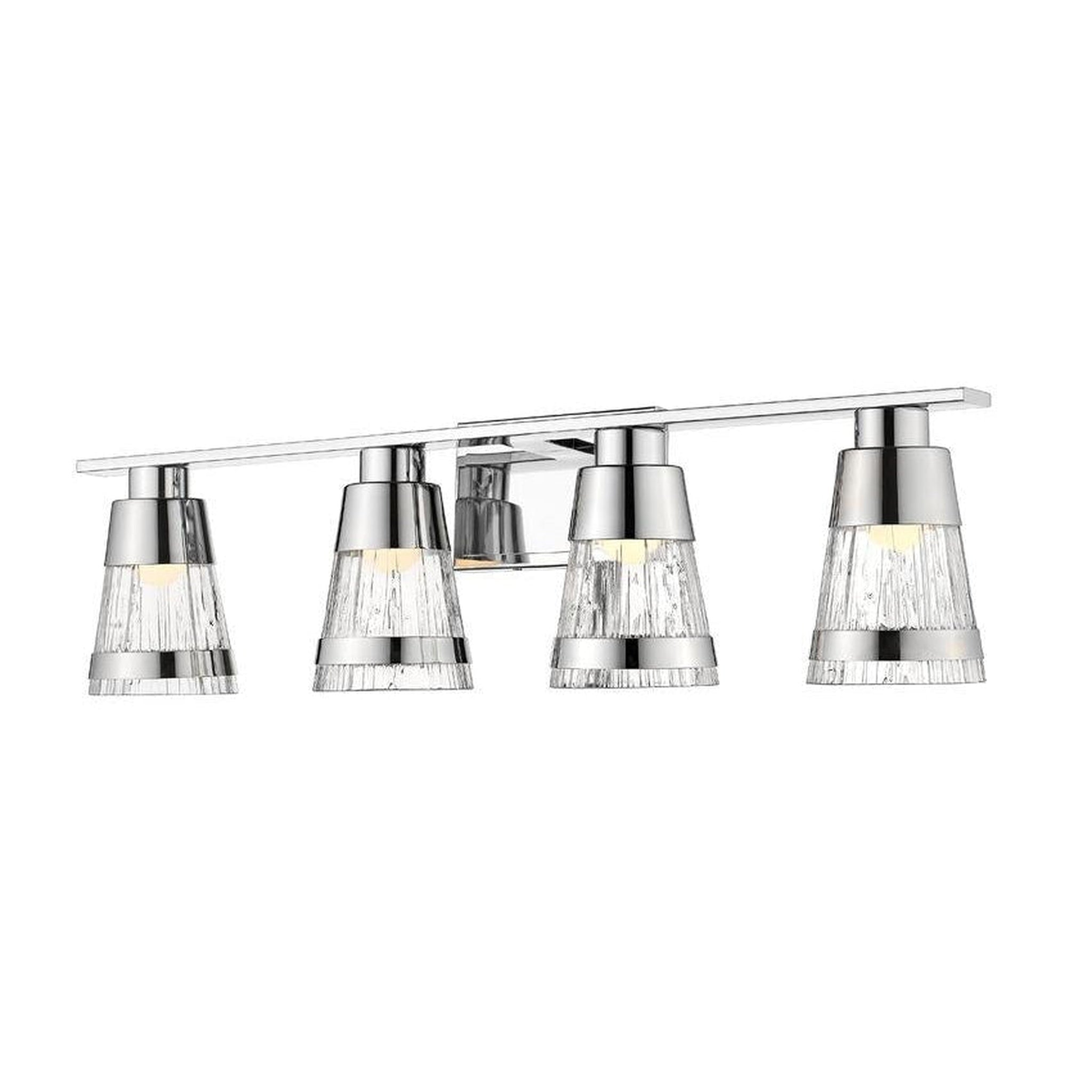 4 Light Vanity, Chisel, Glass Shade, Brushed Nickel Frame Elegant Cut Crystal Glass 4 Lights Dimmable Matte Black ⁄ Polished