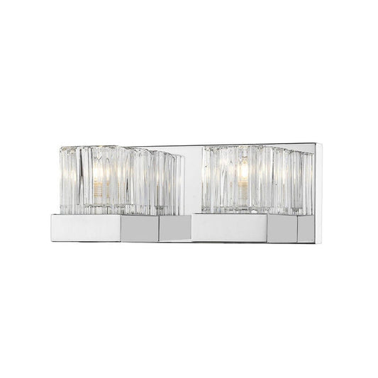 Z-Lite Fallon 12" 2-Light LED Chrome Vanity Light With Clear Ribbed and Frosted Crystal Shade