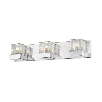 Z-Lite Fallon 22" 3-Light Chrome Vanity Light With Clear Ribbed and Frosted Crystal Shade
