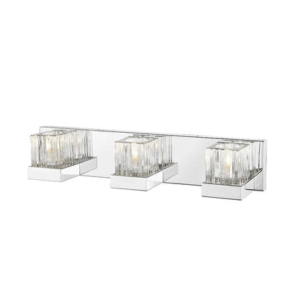 Z-Lite Fallon 22" 3-Light LED Chrome Vanity Light With Clear Ribbed and Frosted Crystal Shade