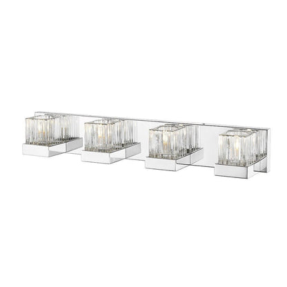Z-Lite Fallon 28" 4-Light Chrome Vanity Light With Clear Ribbed and Frosted Crystal Shade