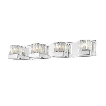 Z-Lite Fallon 28" 4-Light LED Chrome Vanity Light With Clear Ribbed and Frosted Crystal Shade
