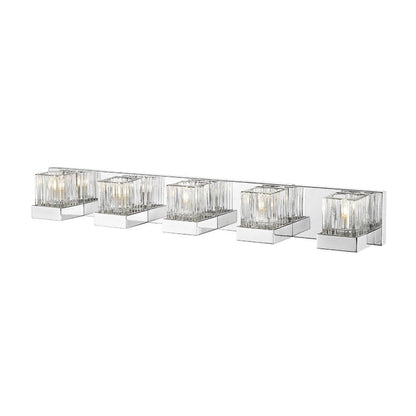 Z-Lite Fallon 34" 5-Light Chrome Vanity Light With Clear Ribbed and Frosted Crystal Shade