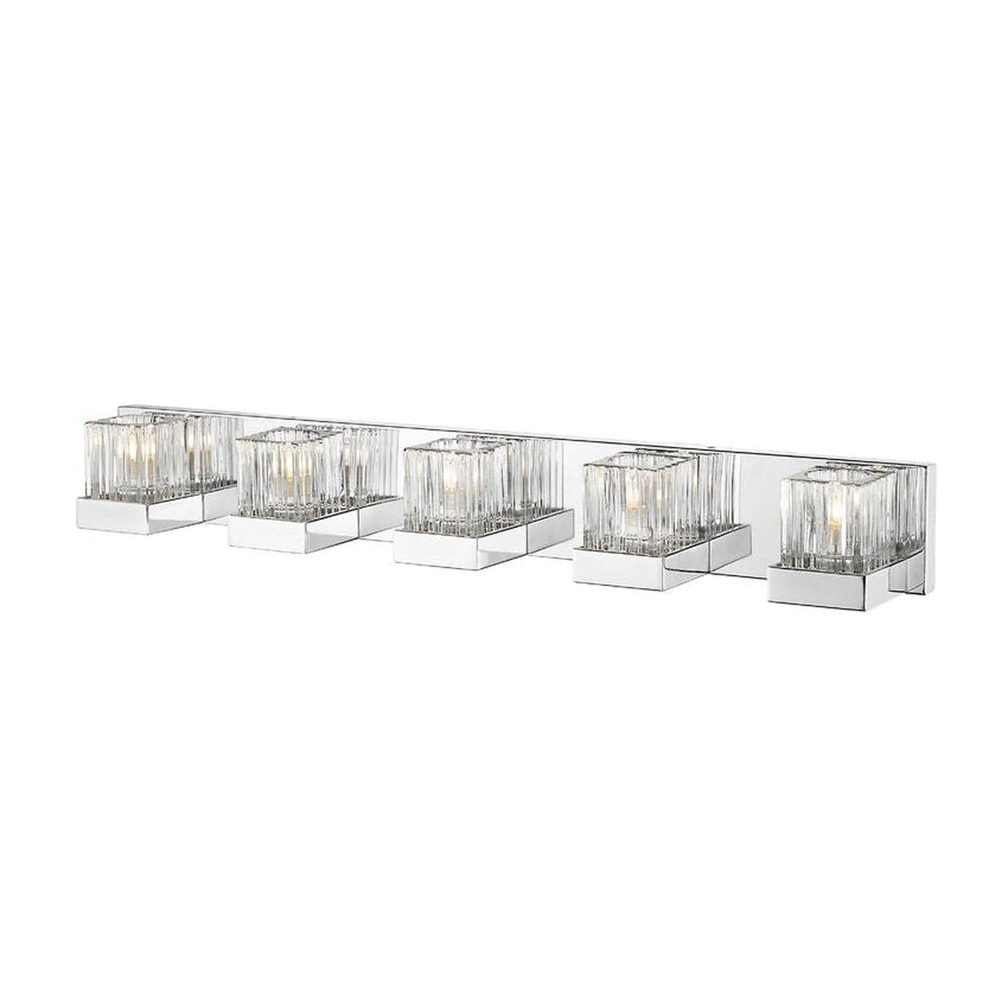 Z-Lite Fallon 34" 5-Light LED Chrome Vanity Light With Clear Ribbed and Frosted Crystal Shade