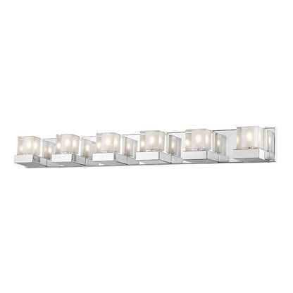 Z-Lite Fallon 40" 6-Light LED Clear Frosted Crystal Shade Vanity Light With Chrome Frame Finish