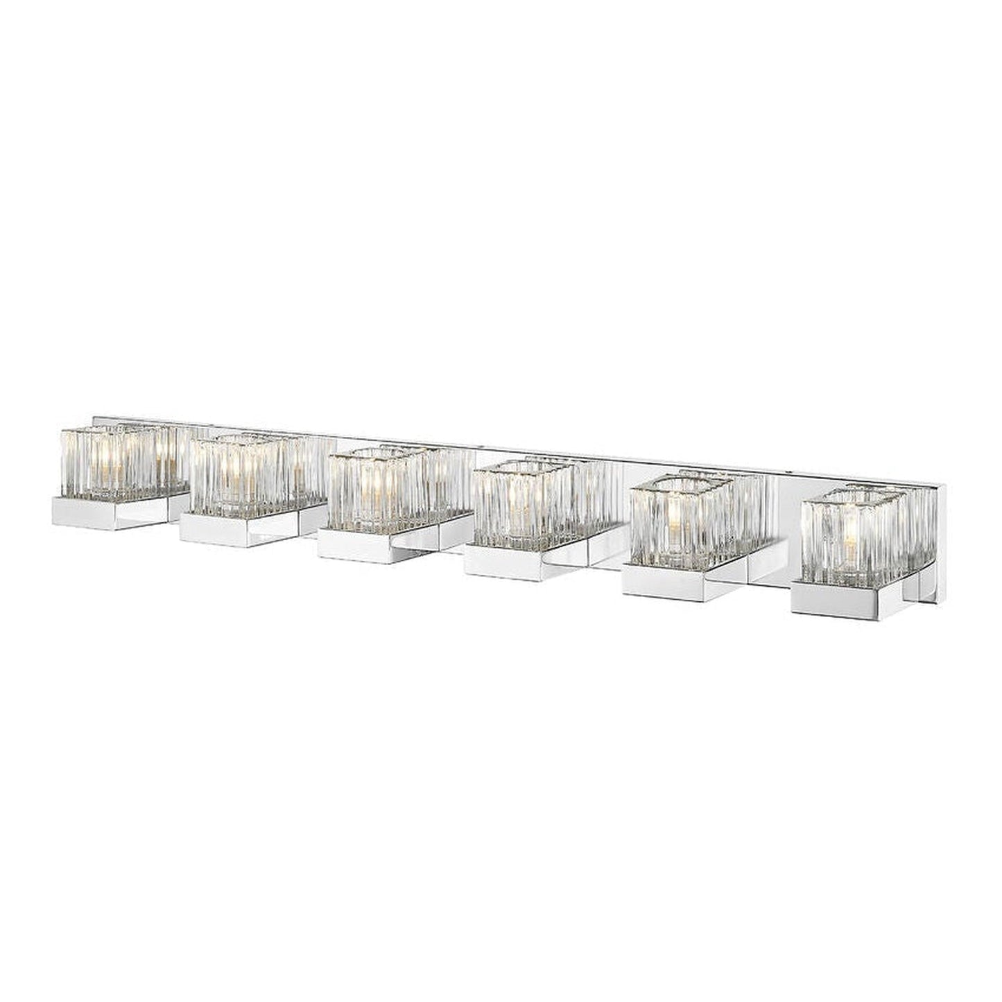 Z-Lite Fallon 40" 6-Light LED Clear Ribbed Frosted Crystal Shade Vanity Light With Chrome Frame Finish