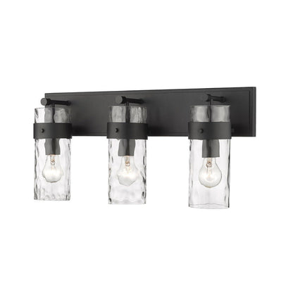 Z-Lite Fontaine 24" 3-Light Matte Black Vanity Light With Clear Glass Shade