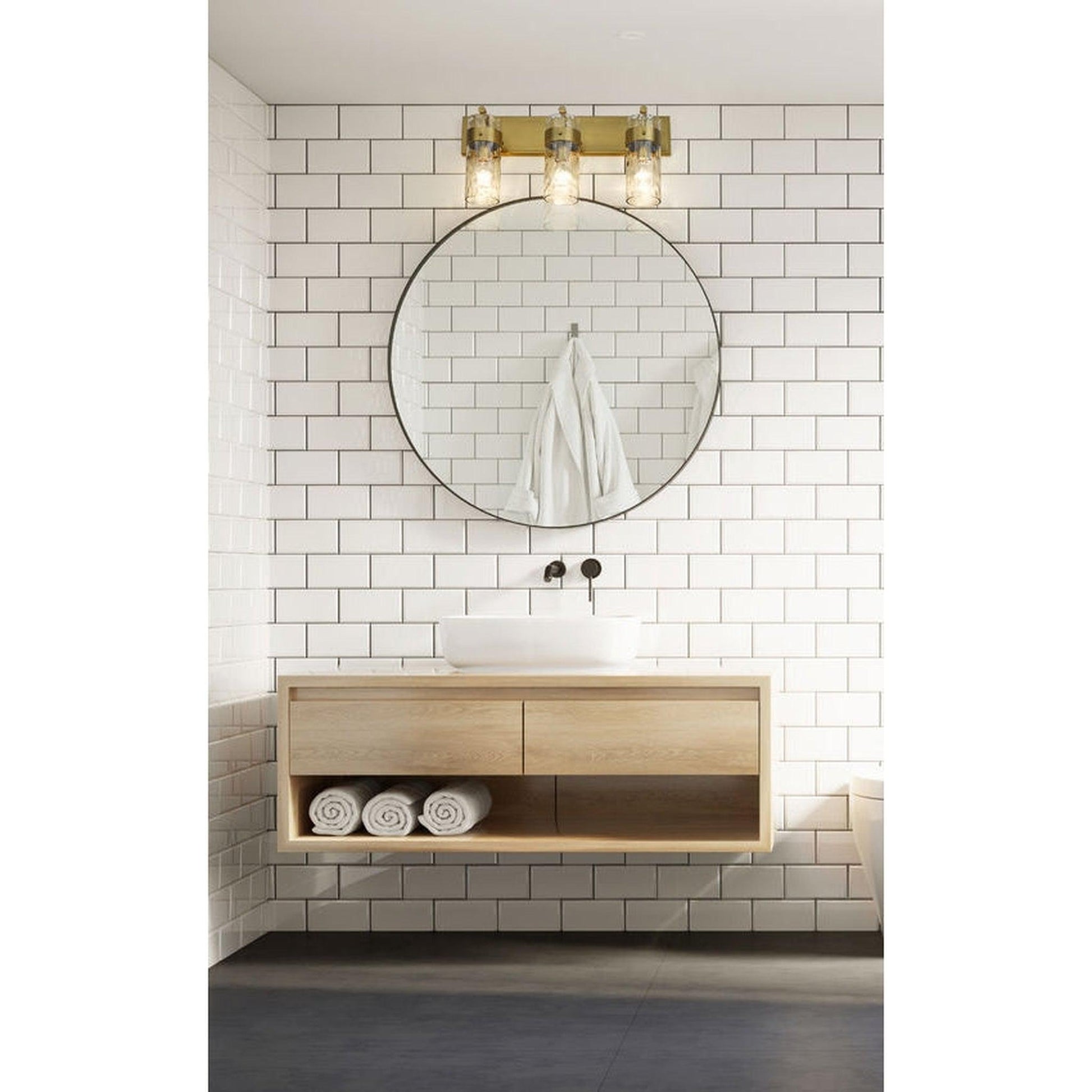 Z-Lite Fontaine 24" 3-Light Rubbed Brass Vanity Light With Clear Glass Shade