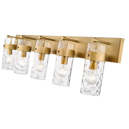 Z-Lite Fontaine 44" 5-Light Rubbed Brass Vanity Light With Clear Glass Shade