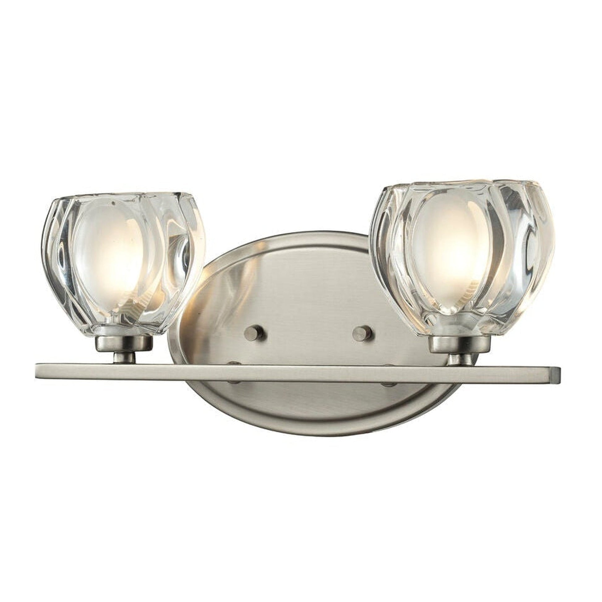 Z-Lite Hale 13" 2-Light Clear Frosted Glass Shade Vanity Light With Brushed Nickel Frame Finish