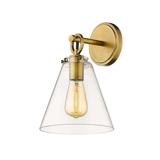 Z-Lite Harper 8" 1-Light Rubbed Brass Wall Sconce With Clear Glass Shade