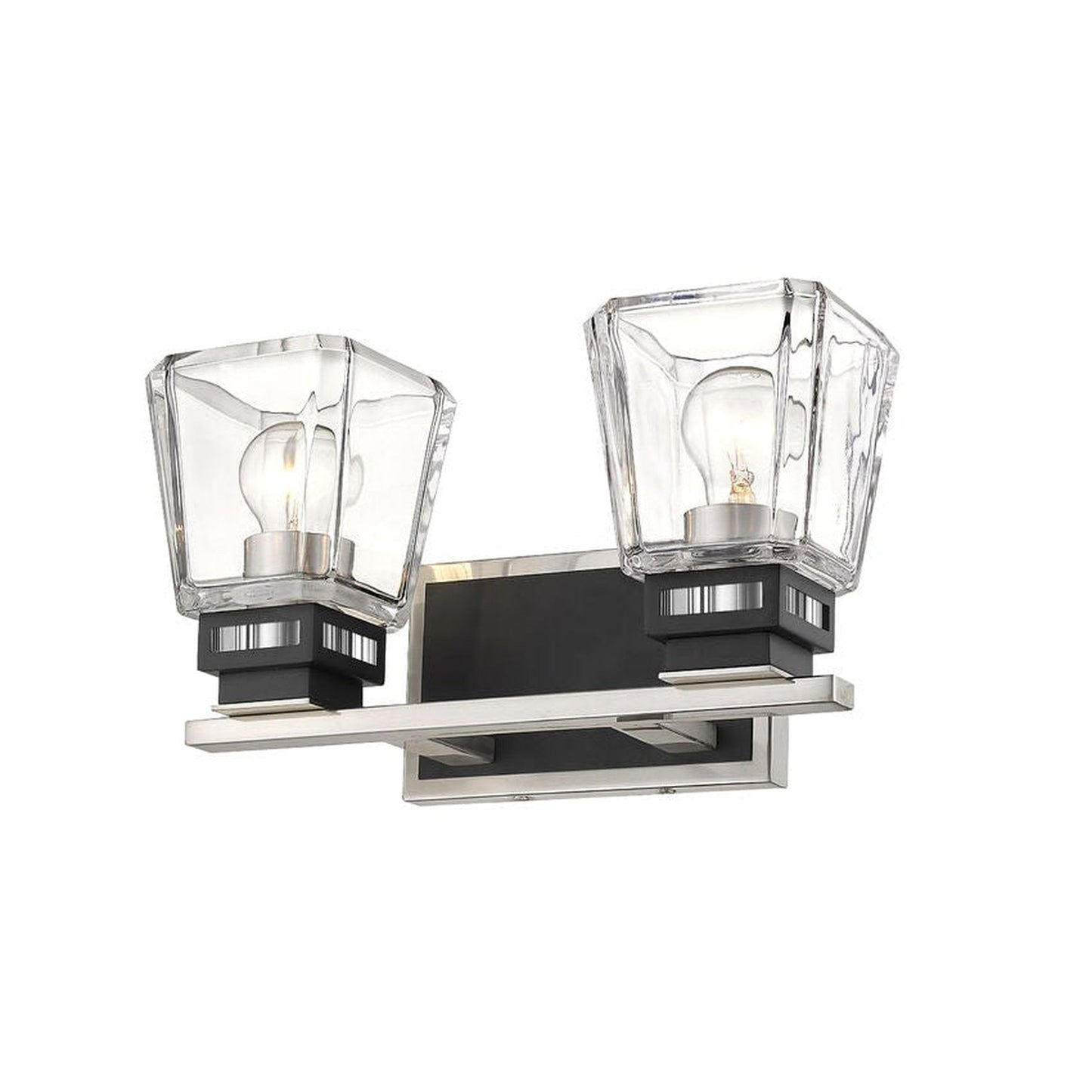 Z-Lite Jackson 14" 2-Light Brushed Nickel and Matte Black Vanity Light With Clear Glass Shade
