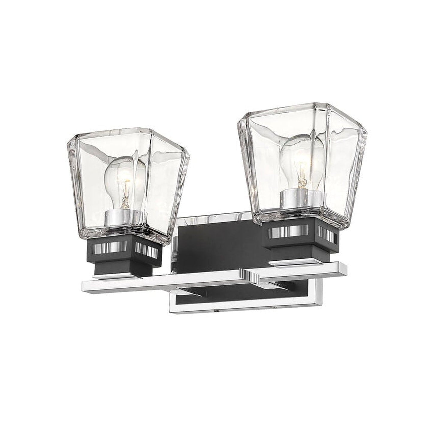 Z-Lite Jackson 14" 2-Light Chrome and Matte Black Vanity Light With Clear Glass Shade