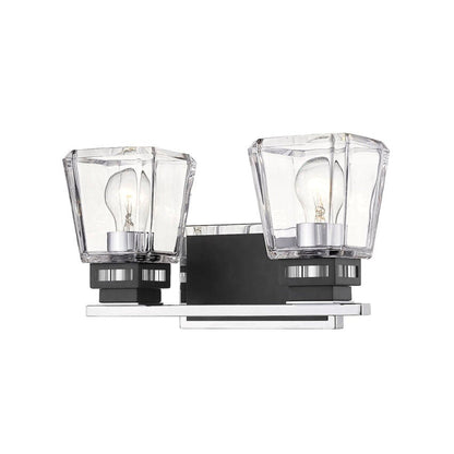 Z-Lite Jackson 14" 2-Light Chrome and Matte Black Vanity Light With Clear Glass Shade