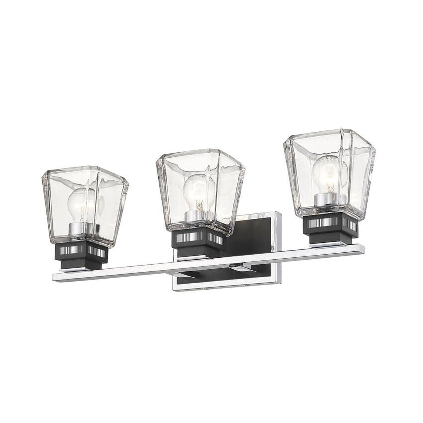 Z-Lite Jackson 24" 3-Light Chrome and Matte Black Vanity Light With Clear Glass Shade