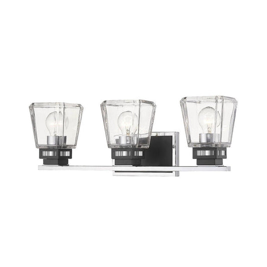 Z-Lite Jackson 24" 3-Light Chrome and Matte Black Vanity Light With Clear Glass Shade