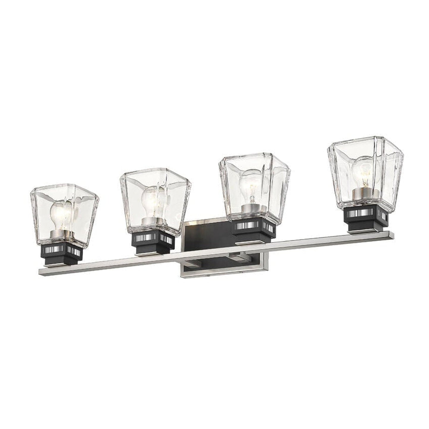 Z-Lite Jackson 33" 4-Light Brushed Nickel and Matte Black Vanity Light With Clear Glass Shade