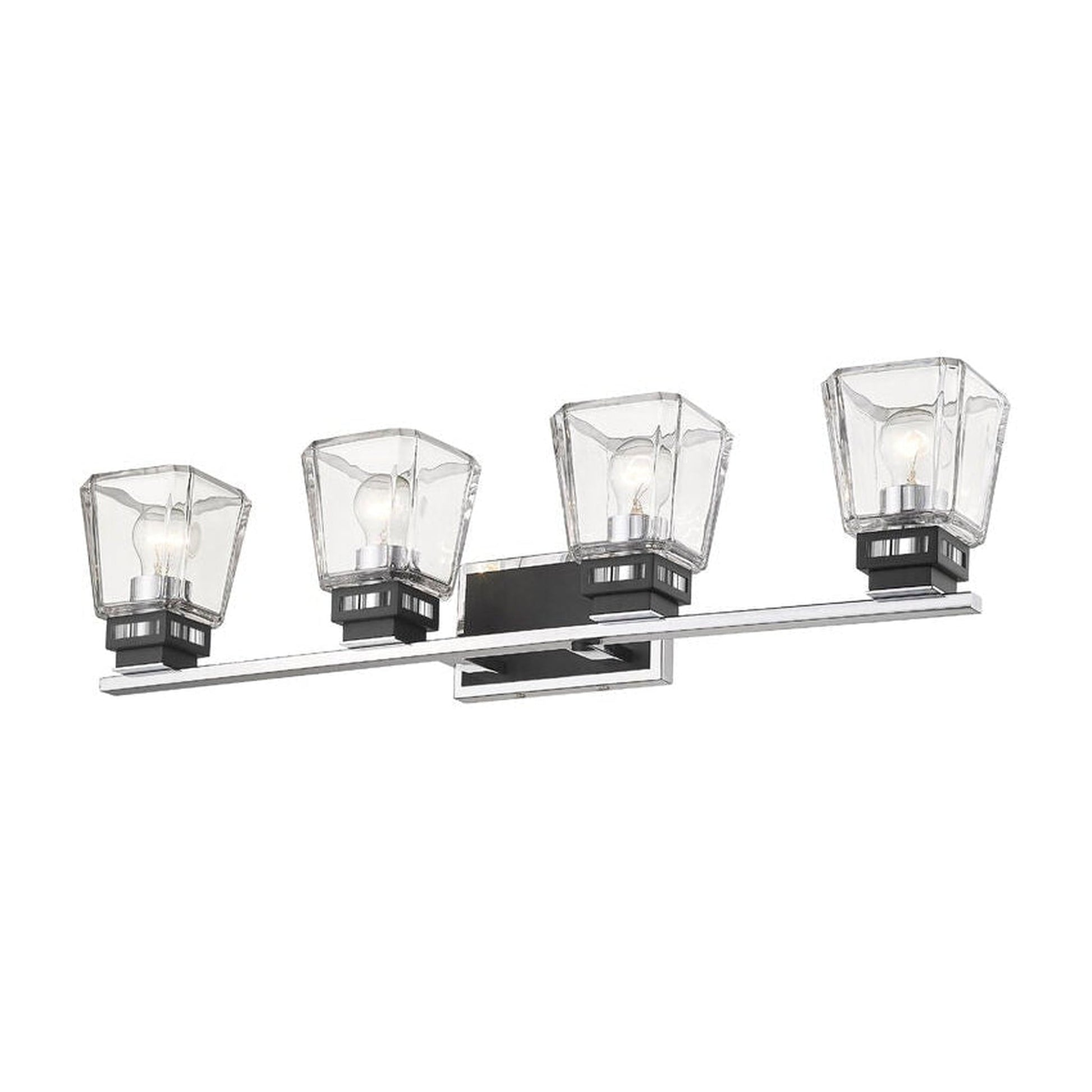 Z-Lite Jackson 33" 4-Light Chrome and Matte Black Vanity Light With Clear Glass Shade