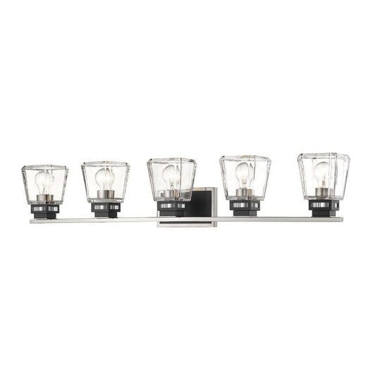 Z-Lite Jackson 42" 5-Light Brushed Nickel and Matte Black Vanity Light With Clear Glass Shade