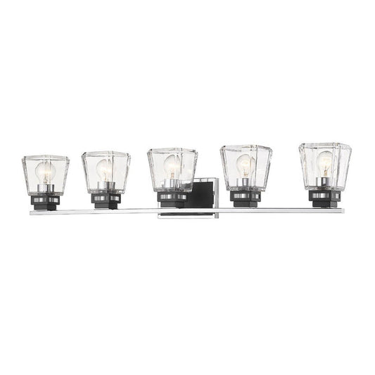 Z-Lite Jackson 42" 5-Light Chrome and Matte Black Vanity Light With Clear Glass Shade