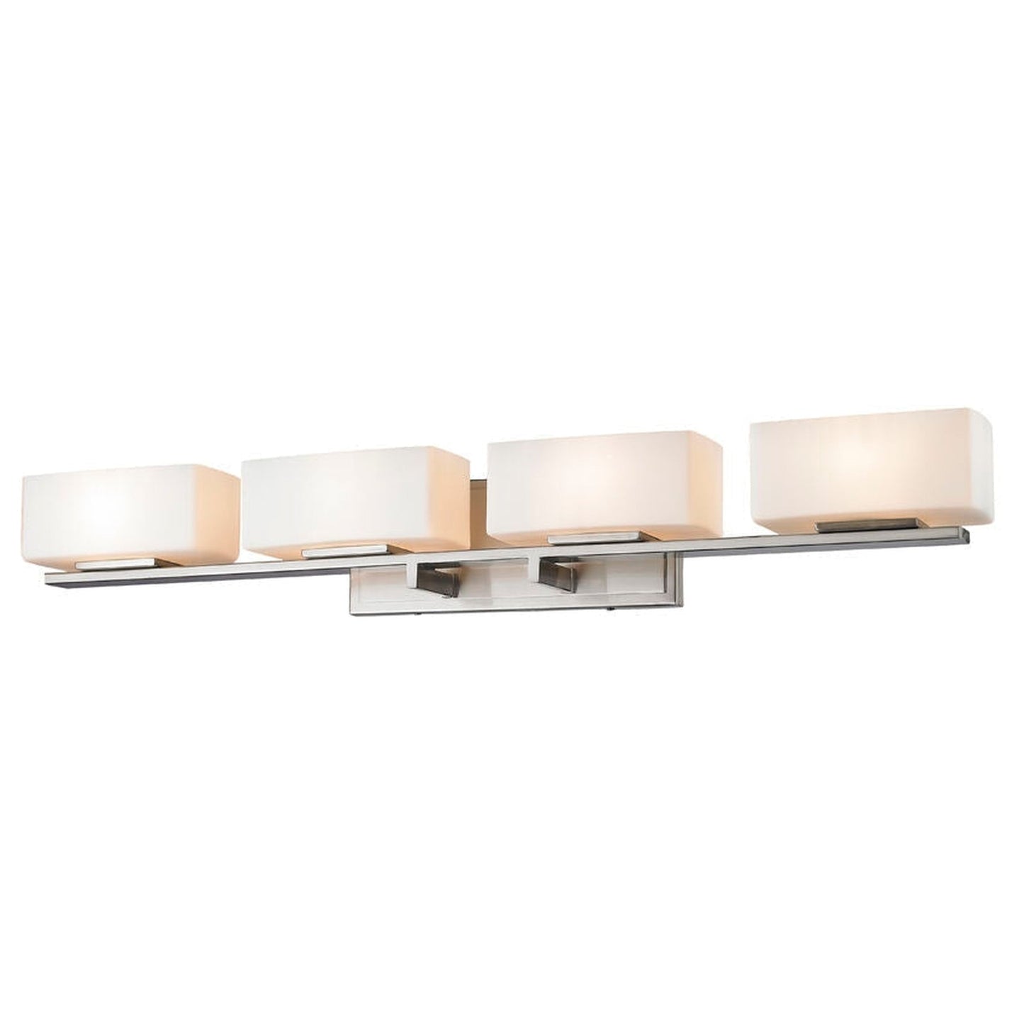 Z-Lite Kaleb 34" 4-Light Matte Opal Glass Shade Vanity Lights With Brushed Nickel Frame Finish