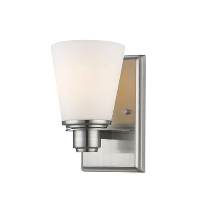 Z-Lite Kayla 5" 1-Light Brushed Nickel Wall Sconce With Matte Opal Glass Shade