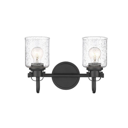 Z-Lite Kinsley 15" 2-Light Matte Black Vanity Light With Clear Seeded Glass Shade