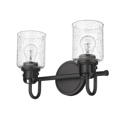 Z-Lite Kinsley 15" 2-Light Matte Black Vanity Light With Clear Seeded Glass Shade